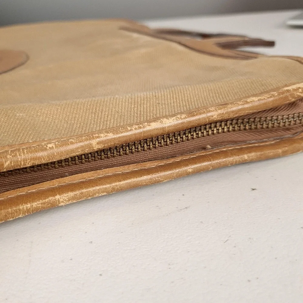 Ghurka Attache Bag No 24 Beige Soft Case Twill Leather Briefcase Bag USA 10x15